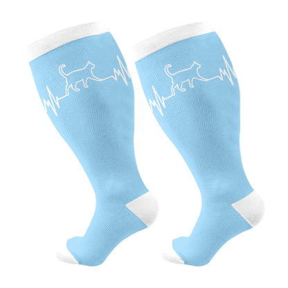 Plus Size Cat Lover Compression Socks(3 Pairs) - Blue(1 Pair) - 4XL - image 7