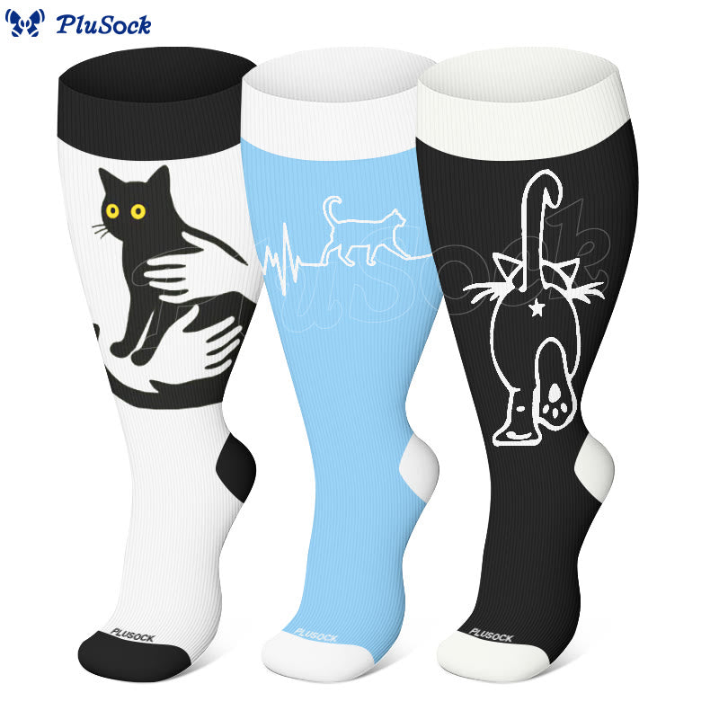 Plus Size Cat Lover Compression Socks(3 Pairs) - image 0