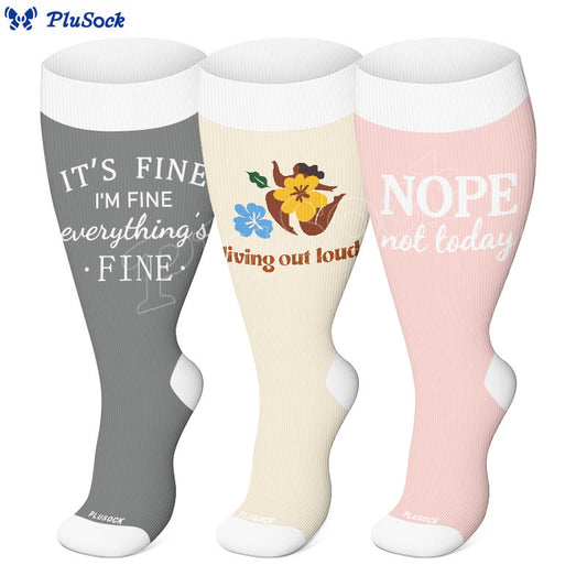 Plus Size Positive Quotes Compression Socks(3 Pairs) - image 0