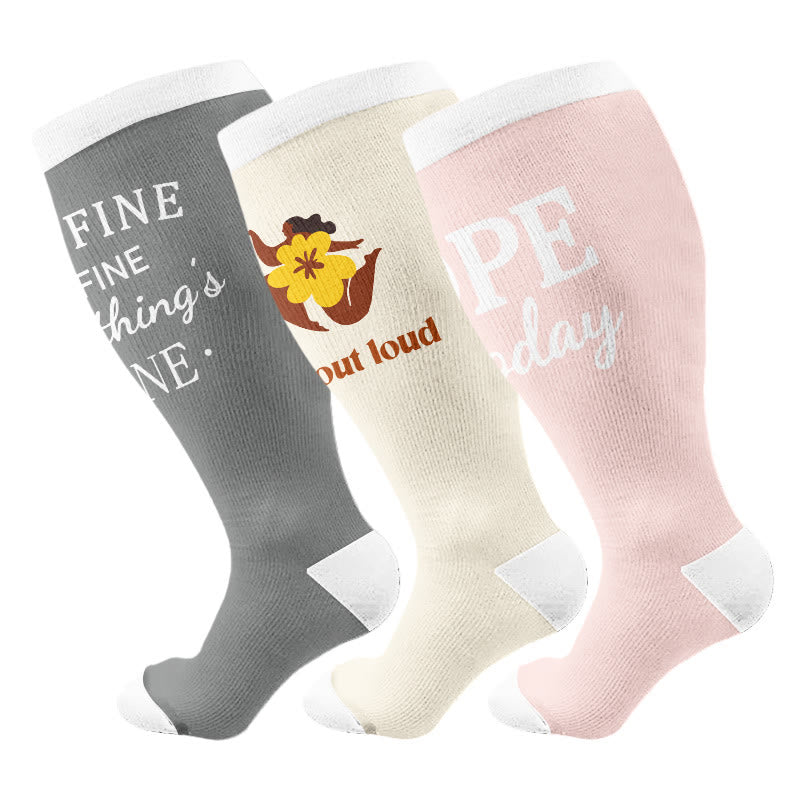 Plus Size Positive Quotes Compression Socks(3 Pairs) - Multicolor - 4XL - image 1