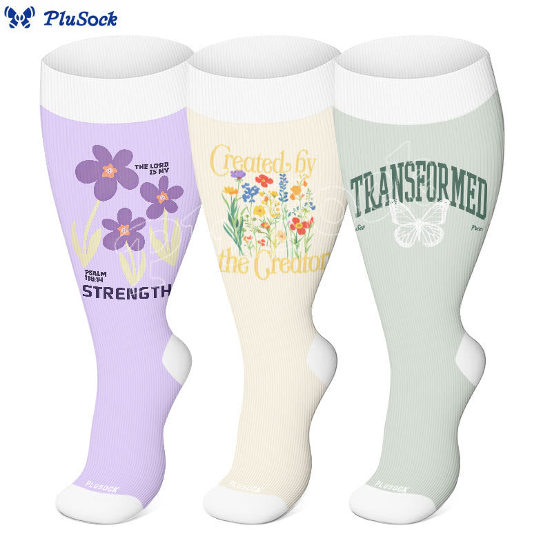 Plus Size Strength Words Compression Socks(3 Pairs) - image 0