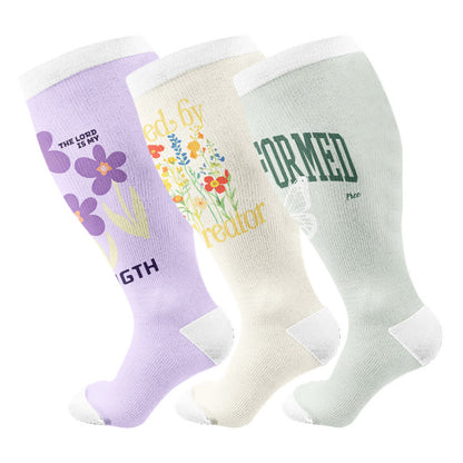 Plus Size Strength Words Compression Socks(3 Pairs) - Multicolor - 4XL - image 1