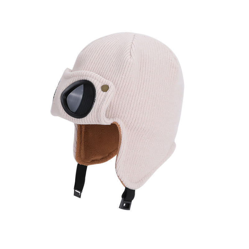 Sunglasses Ear Protection Beanie With Goggles - Beige - One Size - image 3