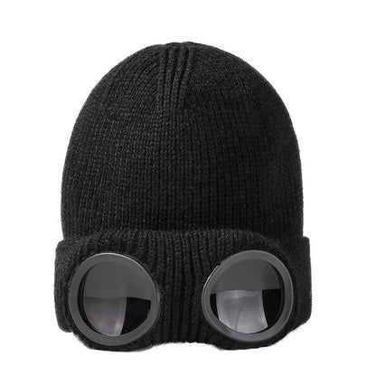 Keep Warm Beanie With Goggles - Black - One Size - image 10