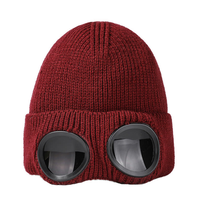 Keep Warm Beanie With Goggles - Wine - One Size - image 12