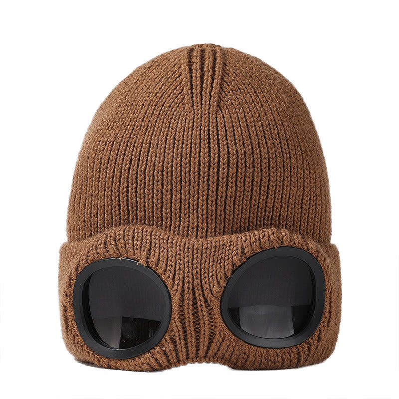 Keep Warm Beanie With Goggles - Brown - One Size - image 16