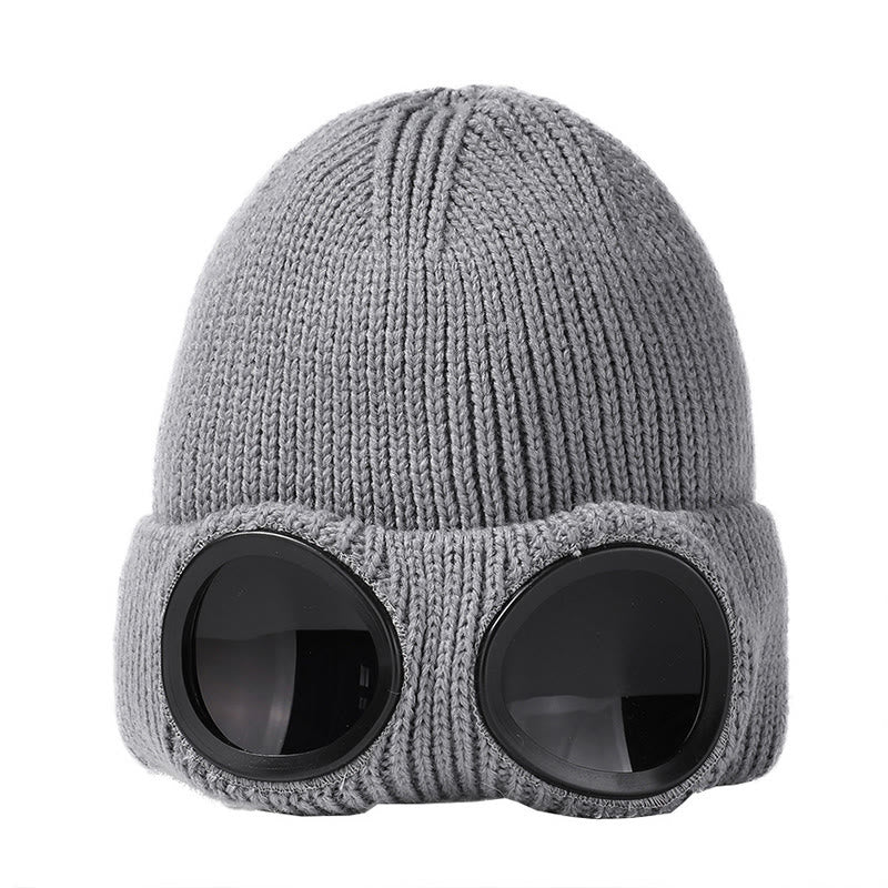 Keep Warm Beanie With Goggles - Grey - One Size - image 15