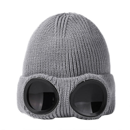 Keep Warm Beanie With Goggles - Grey - One Size - image 15