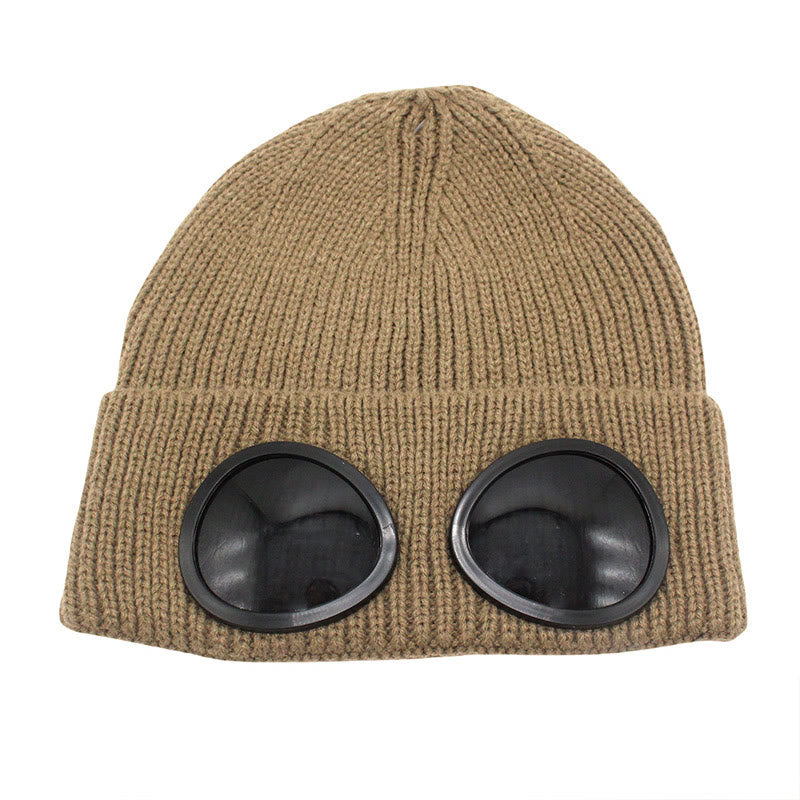 Keep Warm Beanie With Goggles - Khaki - One Size - image 14
