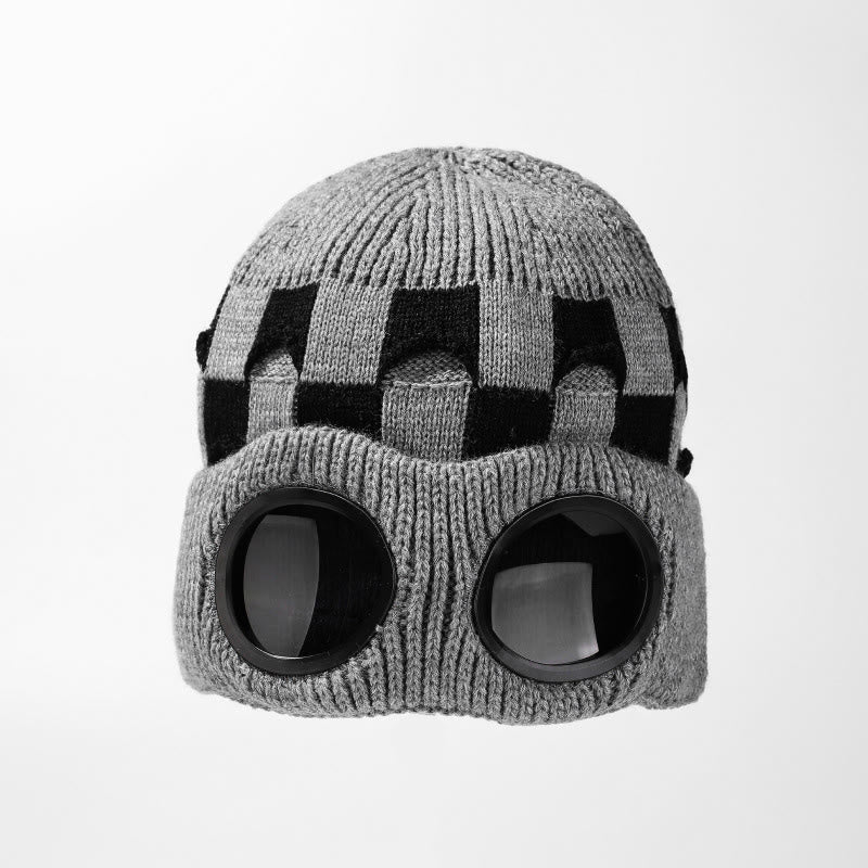 Grid Soft Beanie With Goggles - Grey - One Size - image 11