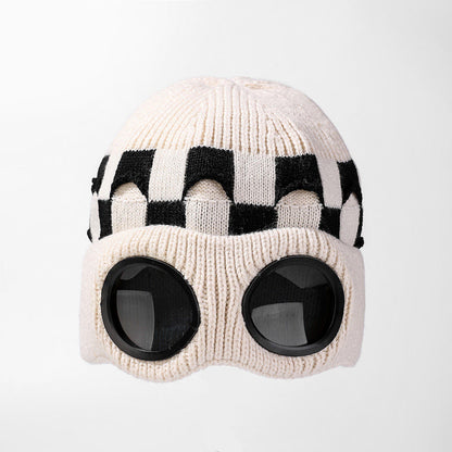 Grid Soft Beanie With Goggles - Beige - One Size - image 16