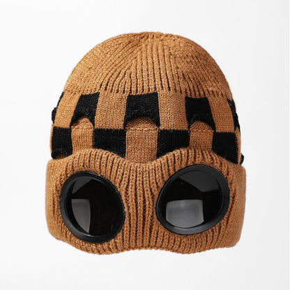 Grid Soft Beanie With Goggles - Brown - One Size - image 15