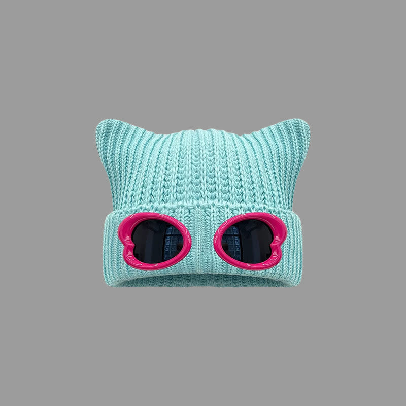 Eye Catching Design Beanie With Goggles - Lake Blue - One Size - image 6
