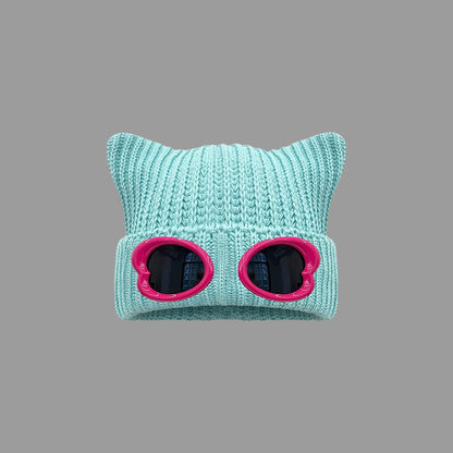 Eye Catching Design Beanie With Goggles - Lake Blue - One Size - image 6