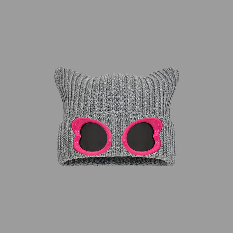 Eye Catching Design Beanie With Goggles - Grey - One Size - image 5
