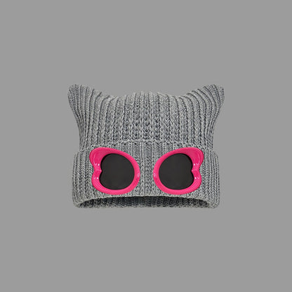 Eye Catching Design Beanie With Goggles - Grey - One Size - image 5