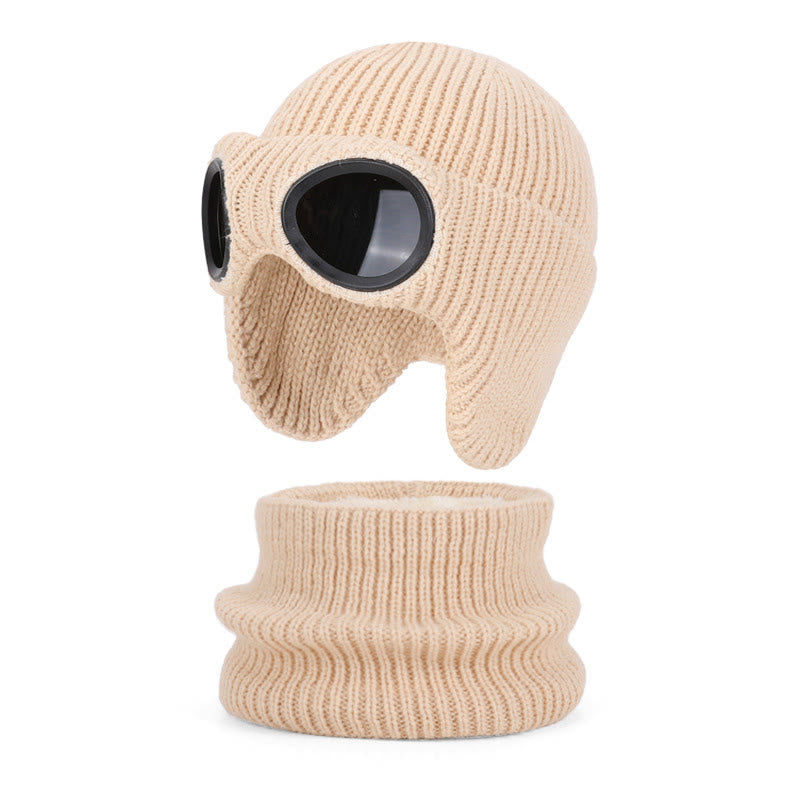 Unisex Scarf Beanie With Goggles - Apricot - One Size - image 17