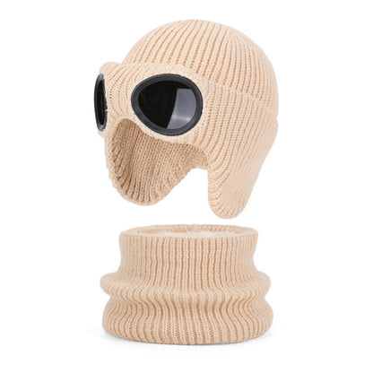 Unisex Scarf Beanie With Goggles - Apricot - One Size - image 17