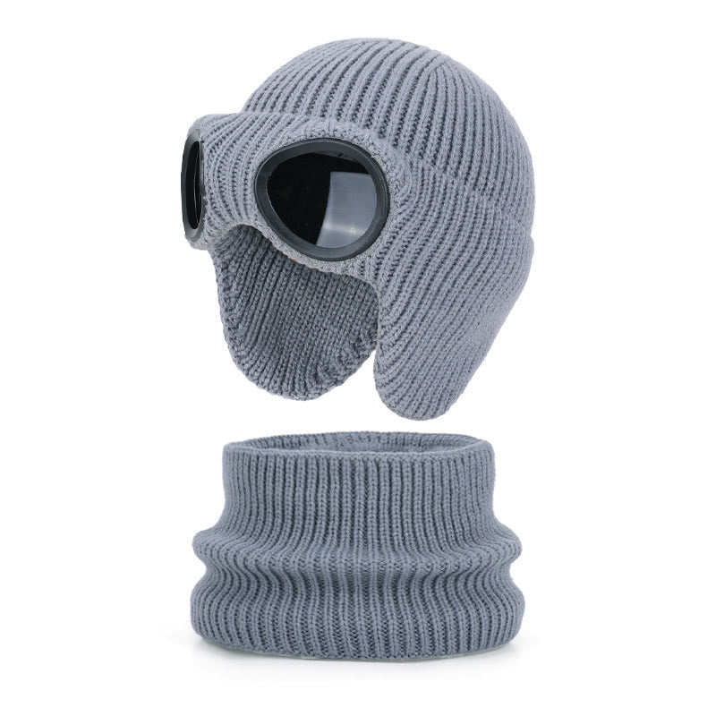 Unisex Scarf Beanie With Goggles - Grey - One Size - image 21