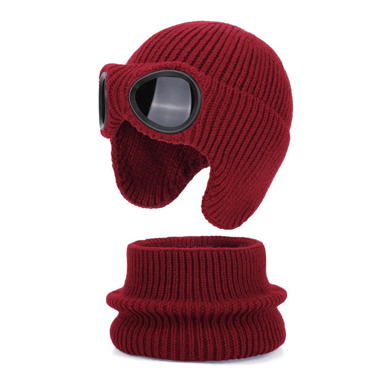 Unisex Scarf Beanie With Goggles - Wine - One Size - image 20