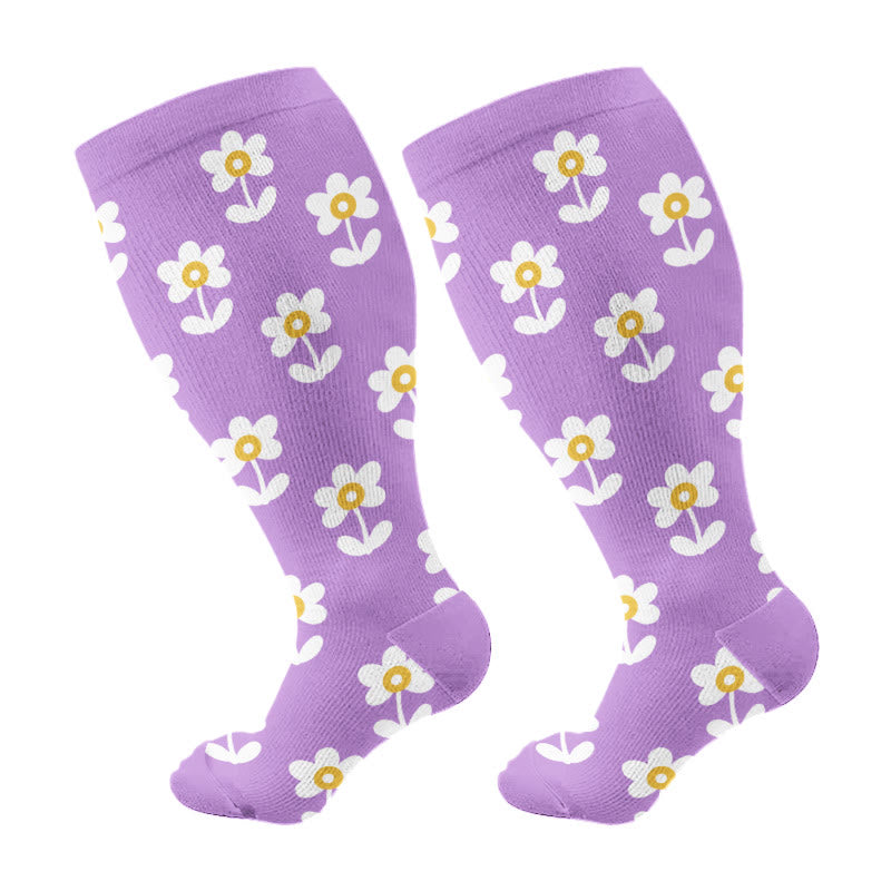 Plus Size Floral Trio Compression Socks(3 Pairs) - Purple(1 Pair) - 4XL - image 12