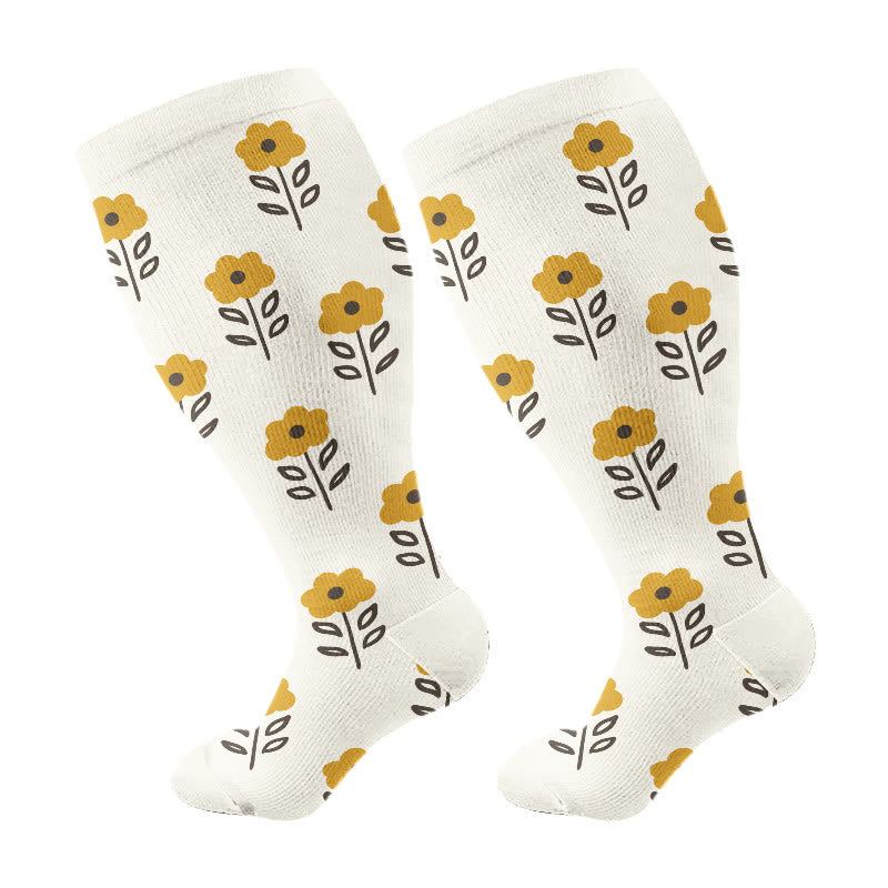 Plus Size Floral Trio Compression Socks(3 Pairs) - Beige(1 Pair) - 4XL - image 13