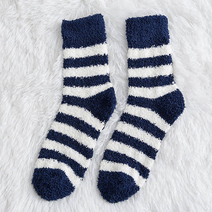Soft Wide Stripes Quarter Socks(5 Pairs) - Blue - EU39-44(US6-10) - image 8