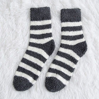Soft Wide Stripes Quarter Socks(5 Pairs) - Grey - EU39-44(US6-10) - image 11