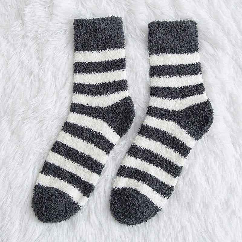 Soft Wide Stripes Quarter Socks(5 Pairs) - Grey - EU39-44(US6-10) - image 11