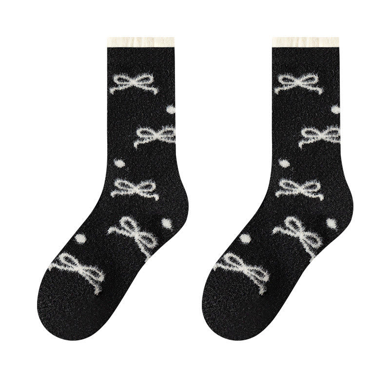 Warm Bow Tie Quarter Socks(5 Pairs) - Black - EU36-40(US3-7) - image 12