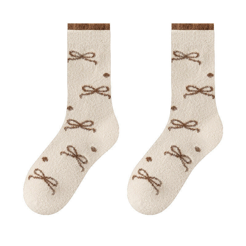 Warm Bow Tie Quarter Socks(5 Pairs) - Apricot - EU36-40(US3-7) - image 13