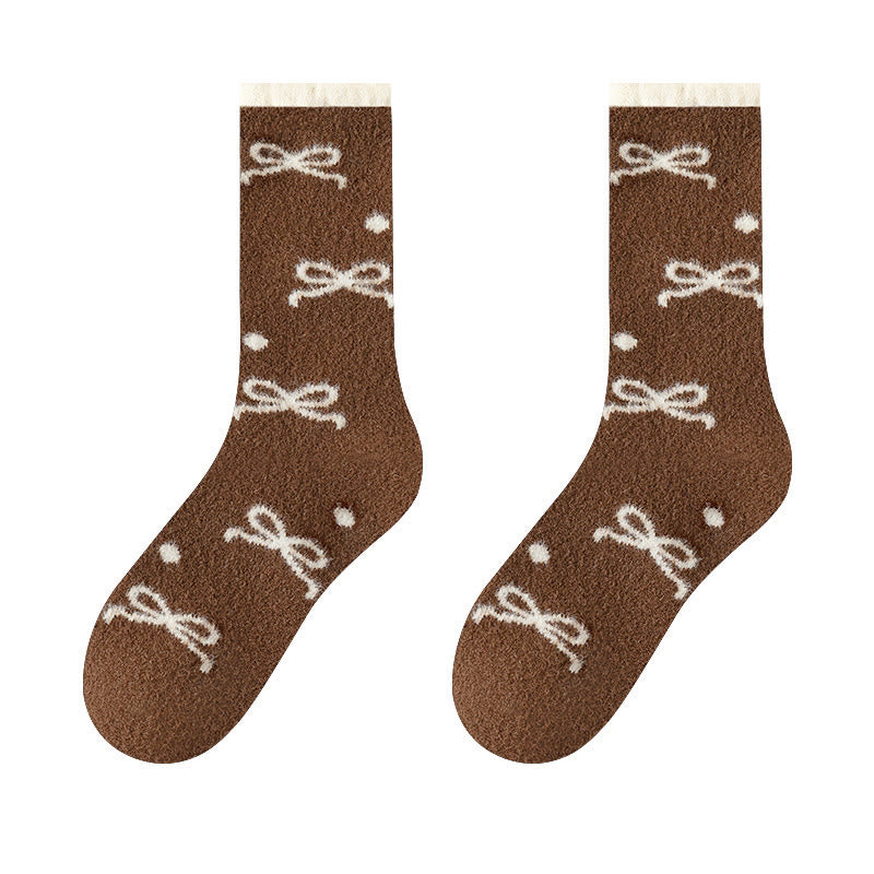 Warm Bow Tie Quarter Socks(5 Pairs) - Coffee - EU36-40(US3-7) - image 15