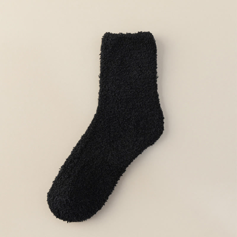 Solid Color Coral Fleece Quarter Socks(6 Pairs) - Black - EU39-44(US6-10) - image 9