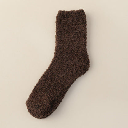 Solid Color Coral Fleece Quarter Socks(6 Pairs) - Coffee - EU39-44(US6-10) - image 11