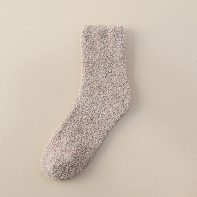 Solid Color Coral Fleece Quarter Socks(6 Pairs) - Khaki - EU39-44(US6-10) - image 10