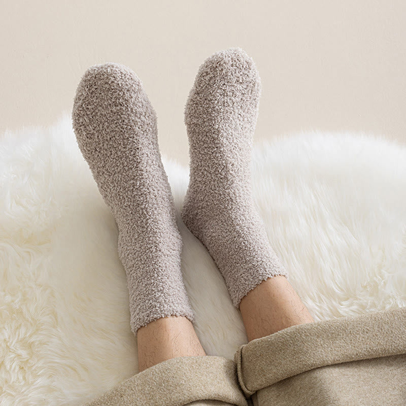 Solid Color Coral Fleece Quarter Socks(6 Pairs) - image 2