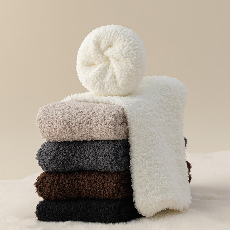 Solid Color Coral Fleece Quarter Socks(6 Pairs) - image 5