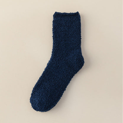 Solid Color Coral Fleece Quarter Socks(6 Pairs) - Navy Blue - EU39-44(US6-10) - image 12