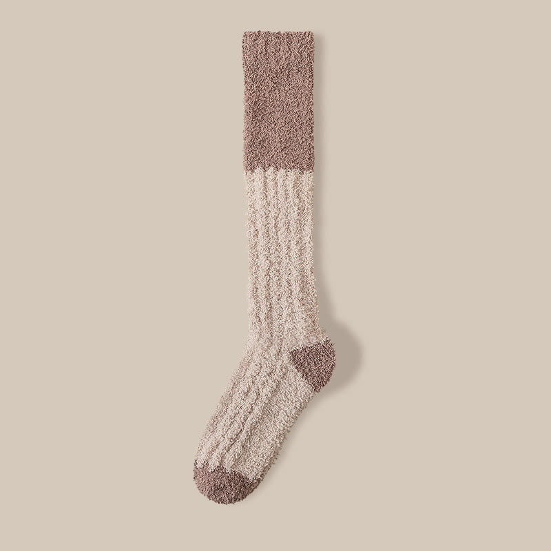 Plush Fleece Knee High Sleep Socks(4 Pairs) - Apricot - EU36-40(US3-7) - image 17