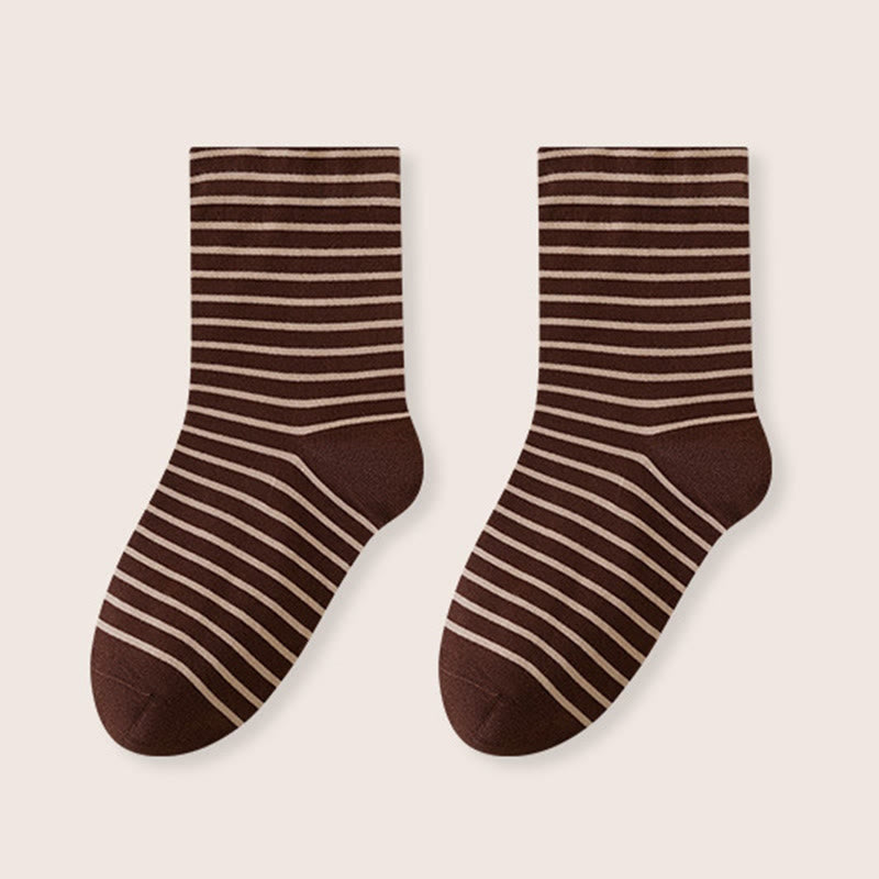 Stripe Pure Cotton Sleep Socks(3 Pairs) - Coffee - EU39-46(US6-12) - image 16