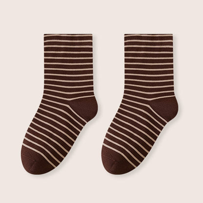 Stripe Pure Cotton Sleep Socks(3 Pairs) - Coffee - EU39-46(US6-12) - image 16