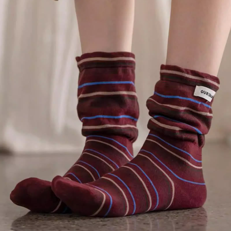 Stylish Contrast Sleep Socks(5 Pairs) - image 3