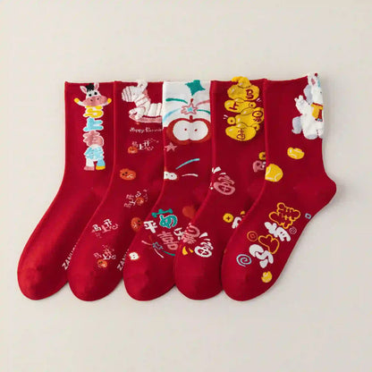 New Year Best Wishes Quarter Socks(5 Pairs) - Multicolor - EU36-40(US3-7) - image 20
