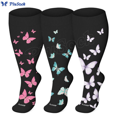 Plus Size  Butterfly Print Compression Socks(3 Pairs) - image 0