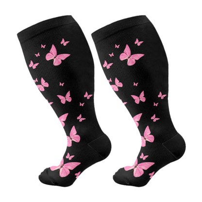 Plus Size  Butterfly Print Compression Socks(3 Pairs) - Pink(1 Pair) - 4XL - image 12