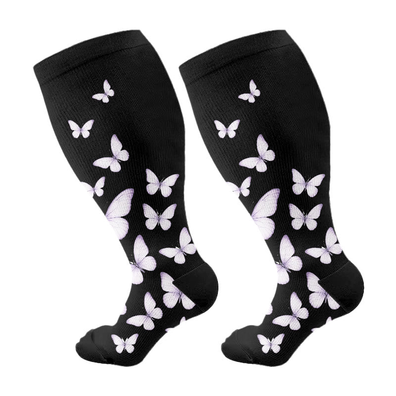 Plus Size Butterfly Print Compression Socks - Purple - 3XL - image 14