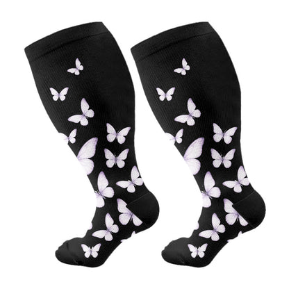 Plus Size  Butterfly Print Compression Socks - Purple - 4XL - image 14