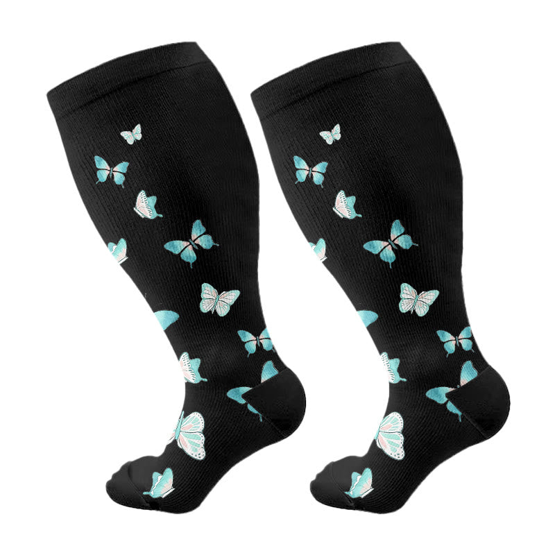 Plus Size  Butterfly Print Compression Socks - Green - 4XL - image 12