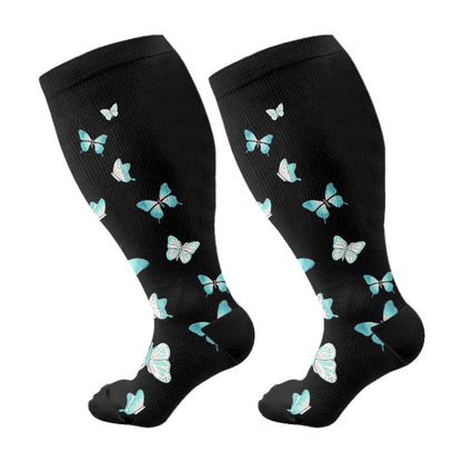 Plus Size  Butterfly Print Compression Socks - Green - 4XL - image 12