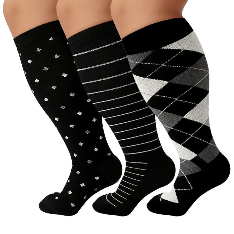 Plus Size Rhombus Compression Socks 2XL-7XL(3 Pairs) - image 1